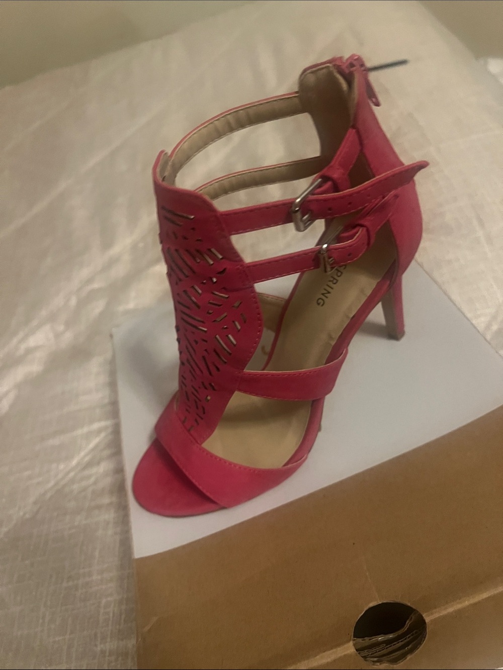 Call It Spring Pink Cutout Strappy High Heel Sandal